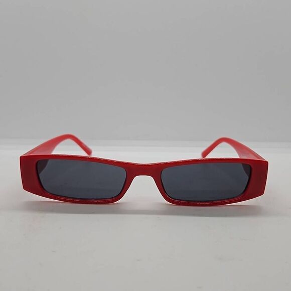 1990s Retro Style Futuristic Red Rectangle Sunglasses Petals and Peacocks - Picture 2 of 4